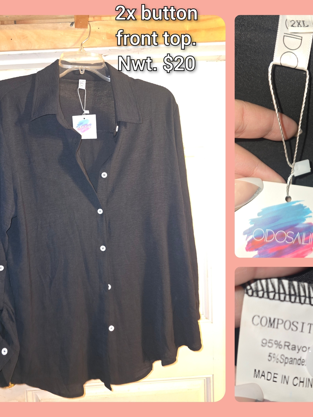 Women's Black Button-Down Shirt - 2X